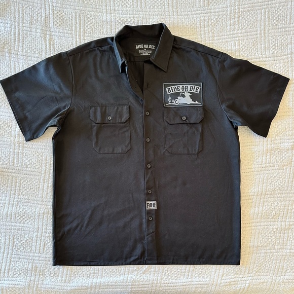 Ride or Die Black Workwear Button Up Shirt Biker Graphic M - Picture 2 of 10